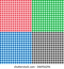 set of red, green, blue, grey seamless tartan checkered tablecloth pattern. vector.