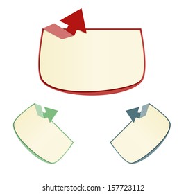 Set of red, green and blue templates / templates with arrow / The blank template with arrow