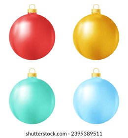 Set of red, green, blue and yellow Christmas tree toy or ball