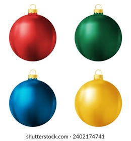 Set of red, green, blue and yellow Christmas tree toy or ball