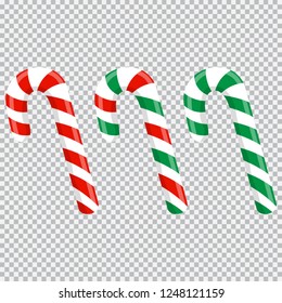 Set of red and green candy canes, vector illustration.