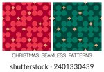 Set of red and green dot and star seamless pattern for christmas and new year background.