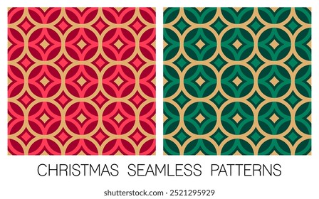 Set of red and green geometric elements seamless pattern design for christmas and new year background.