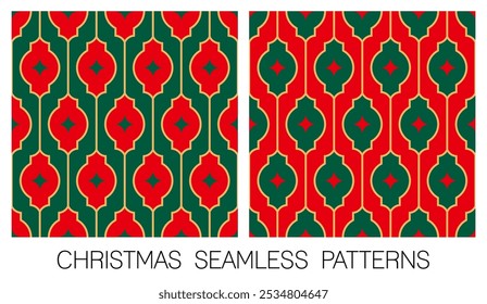 Set of red and green geometric elements seamless pattern design for christmas and new year background.