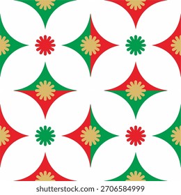 Set of red and green geometrical elements seamless pattern design for christmas and new year holidays.