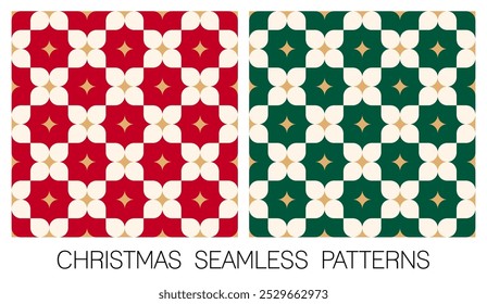 Set of red and green geometrical floral elements seamless pattern design for christmas and new year holidays.
