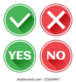 Set red and green icon buttons. Confirmation and rejection. Yes and no. Vector illustration.