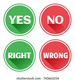Set red and green icons buttons. Right and wrong. Yes and no. Vector illustration.