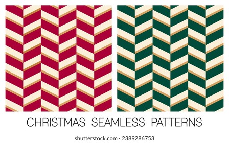 Set of red and green parallelogram seamless pattern design for Christmas and new year background.