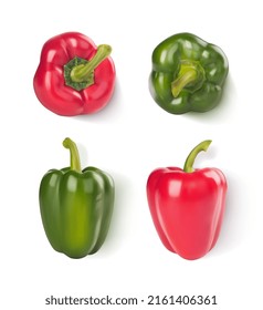 Set of red and green peppers. Vector illustration.