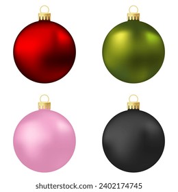 Set of red, green, pink and black Christmas tree toy or ball