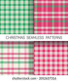 Set of red and green plaid pattern for christmas design.