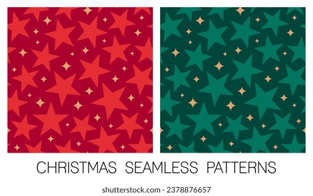 Set of red and green star seamless pattern for christmas and new year background.