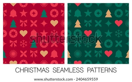 Set of red and green symbol geometric elements pattern design for christmas and new year celebration. 