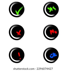 Set of red and green tick and cross symbols. Yes and no icons for sites to evaluate the vector on scribble style. Vector illustration.