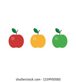 Set of red, green and yellow apples. Vector illustration.