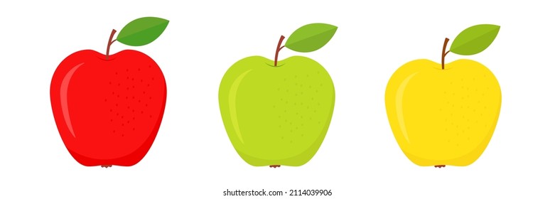 Set of red, green and yellow apples. Fresh color fruits collection. Healthy food concept. Vector illustration isolated on white.