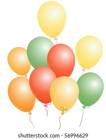 Set of red, green and yellow party balloons,  EPS10 compatible illustration