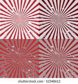 Set of red and grey sunbursts