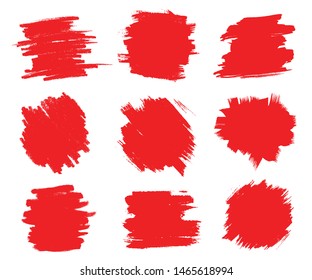 Conjunto de pinceladas rojas de brocha. Pinturas rojas de arbustos. Pinceles angustiados. Elementos vectoriales.