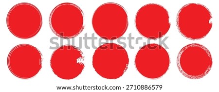 Set of red grunge circles shapes on a white background. Grunge round shapes. Red stamp vector.
