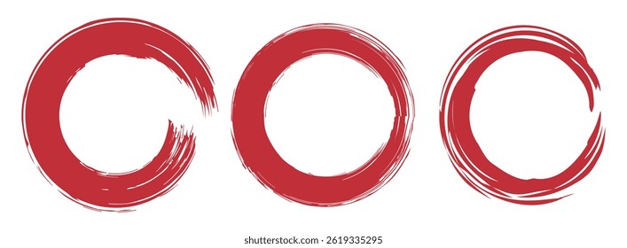 Set of red grunge circles. Stamp with jagged edges. Japanese sun isolated on white background. . Collection of different red circles. Highlight hand drawn circle, Hand drawn for marker pen, pencil