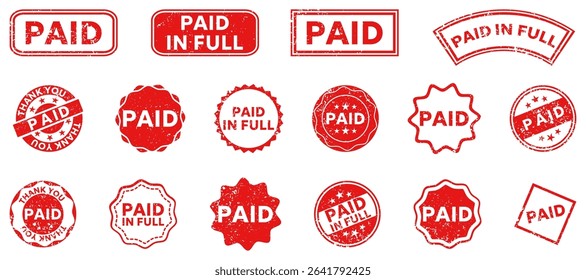 Set of red grunge paid stamp. Vector illustration