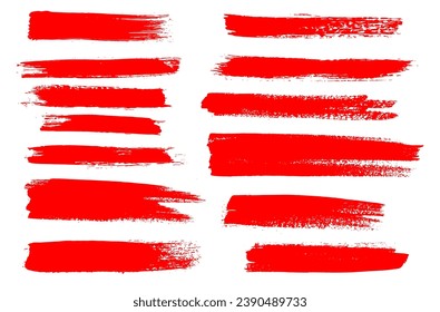 Set of red grunge paint brush strokes.