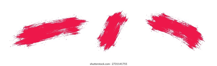 Conjunto de traçados de pincel grunge vermelho e texturas de esfregaço de batom isoladas no fundo branco