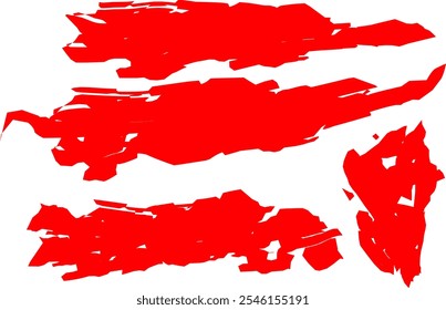 Set von roten Grunge Paint gestreifte Pinsel. Gebrochene Vektorpinselstriche. Bunte moderne strukturierte Banner. Schmutziges künstlerisches Gestaltungselement. Kreative Gestaltungselemente Perfekt für Logos, Banner, Icons.