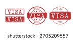 Set of red grunge rubber stamps with the official travel document word VISA