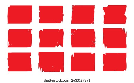 Set of red grunge square stroke. Rectangle grunge red brush stroke. Red Brush Stroke Square Frames, Isolated on White Background. Vector Illustration.