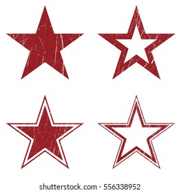 Set of red grunge star. Vector illustration. post Stamps Collection.
