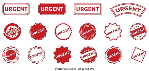Set of red grunge urgent stamp. Vector illustration