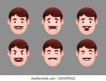Set of red hair men emotions. Vector illustration design. 
Mustache styles for men. Character design.