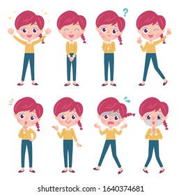 A set of red hair women with who express various emotions.It's vector art so it's easy to edit.