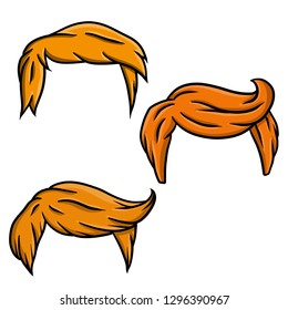 Set of red hairstyles. Orange hair. Hand-drawn illustration. The element of the top of the man's head.