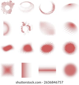 Set of Red Halftone, Grunge, and Gradient Design Elements