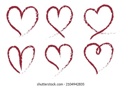 Set of red hand drawn hearts
