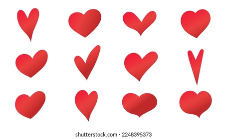 Un conjunto de manos rojas atrajo corazones. Diseñar elementos para el día de San Valentín.