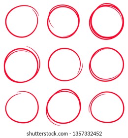 Set of red hand drawn scribble circles