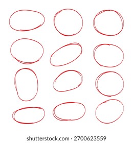  Set of the red hand drawn scribble circles. Vector element. Illustration on white background . doodle round circles for message note mark design element . 