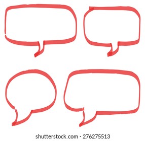 Set of red hand drawn speech bubbles