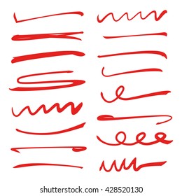 set of red hand lettering underlines lines, red brush lines