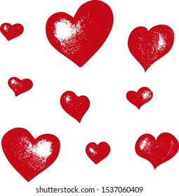 A set of red hand-drawn hearts for design, composition, greetings. Isolated on white background. Vector illustration.