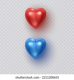 Set of red heart and blue heart on transparent background Vector illustration