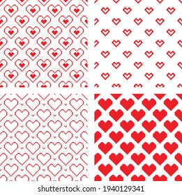 set of red heart in crochet pattern style on white background