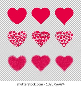 set of Red heart design icon flat. Valentine's Day sign, emblem isolated on transparent background, Flat style for graphic and web design, logo vector