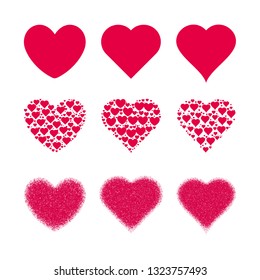 set of Red heart design icon flat. Valentine's Day sign, emblem isolated on white background, Flat style for graphic and web design, logo vector