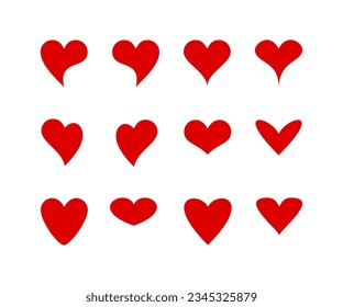 set of red heart icon with various shapes. love symbol vector illustration